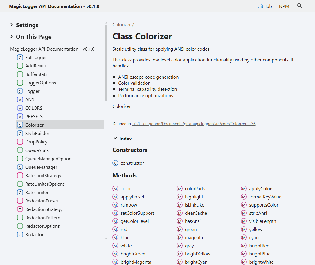 Automatically generated documentation from docstrings (JSDoc Google style standards)